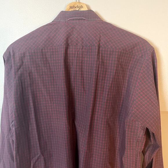 Billy Reid Red & Charcoal Checked Print Button Up Shirt in Men's Size Medium - Picture 8 of 10